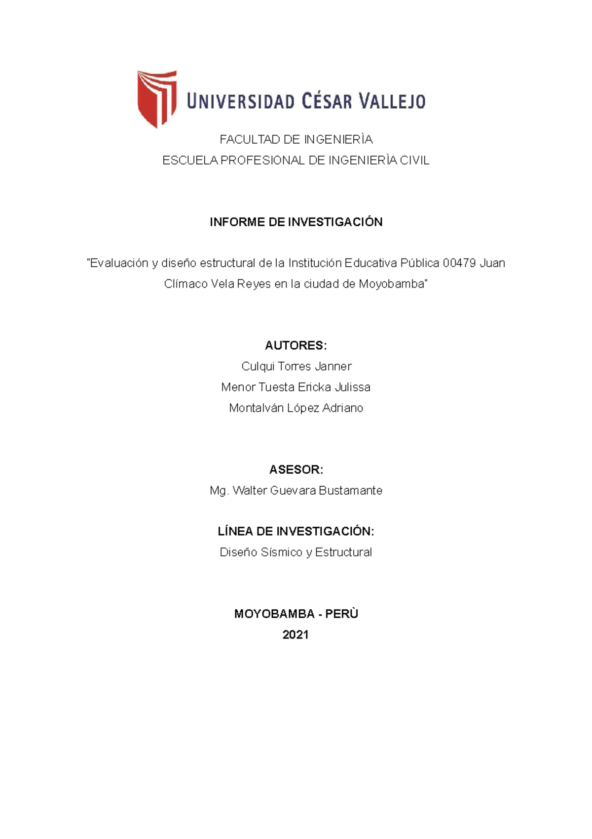 “Evaluación y diseño estructural de la Institución Educativa Pública ...