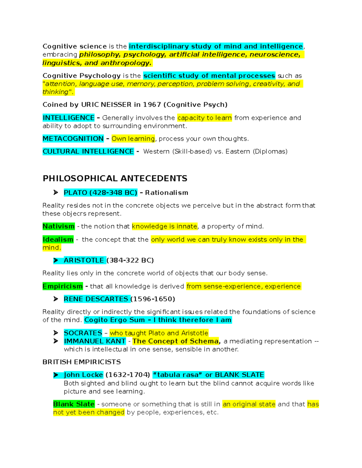 Cognitive Psychology Philosophical And Psychological Antecedents Cognitive Studocu