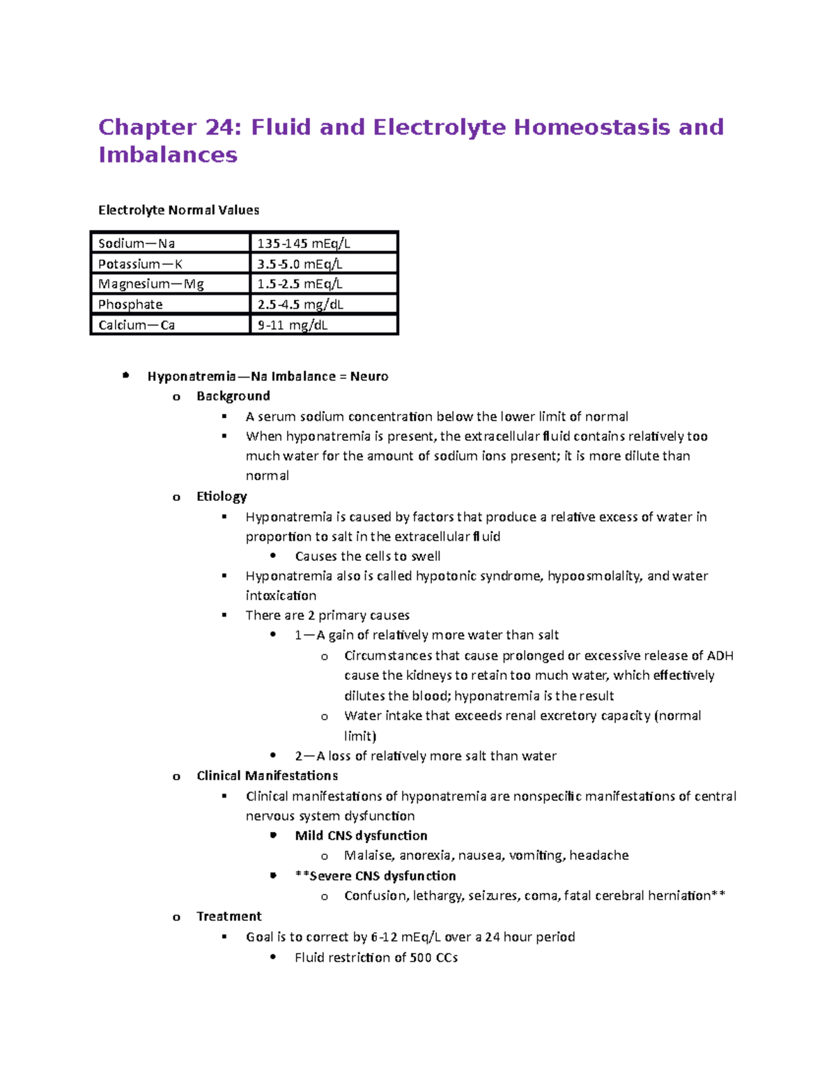 Chapter 24 - Fluid and Electrolyte Homeostasis and Imbalances - Chapter ...