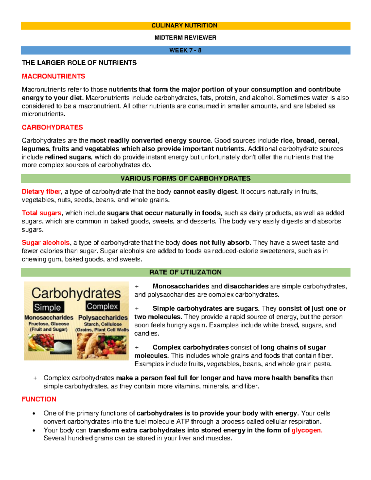 CULN- Midterm- Reviewer 1 - CULINARY NUTRITION MIDTERM REVIEWER WEEK 7 ...