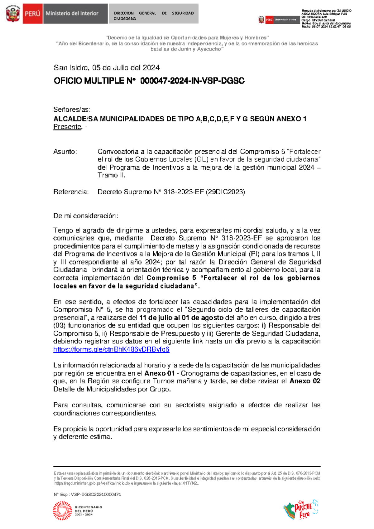 Oficio multiple 000047 2024 VSP DGSC "Decenio de la Igualdad de