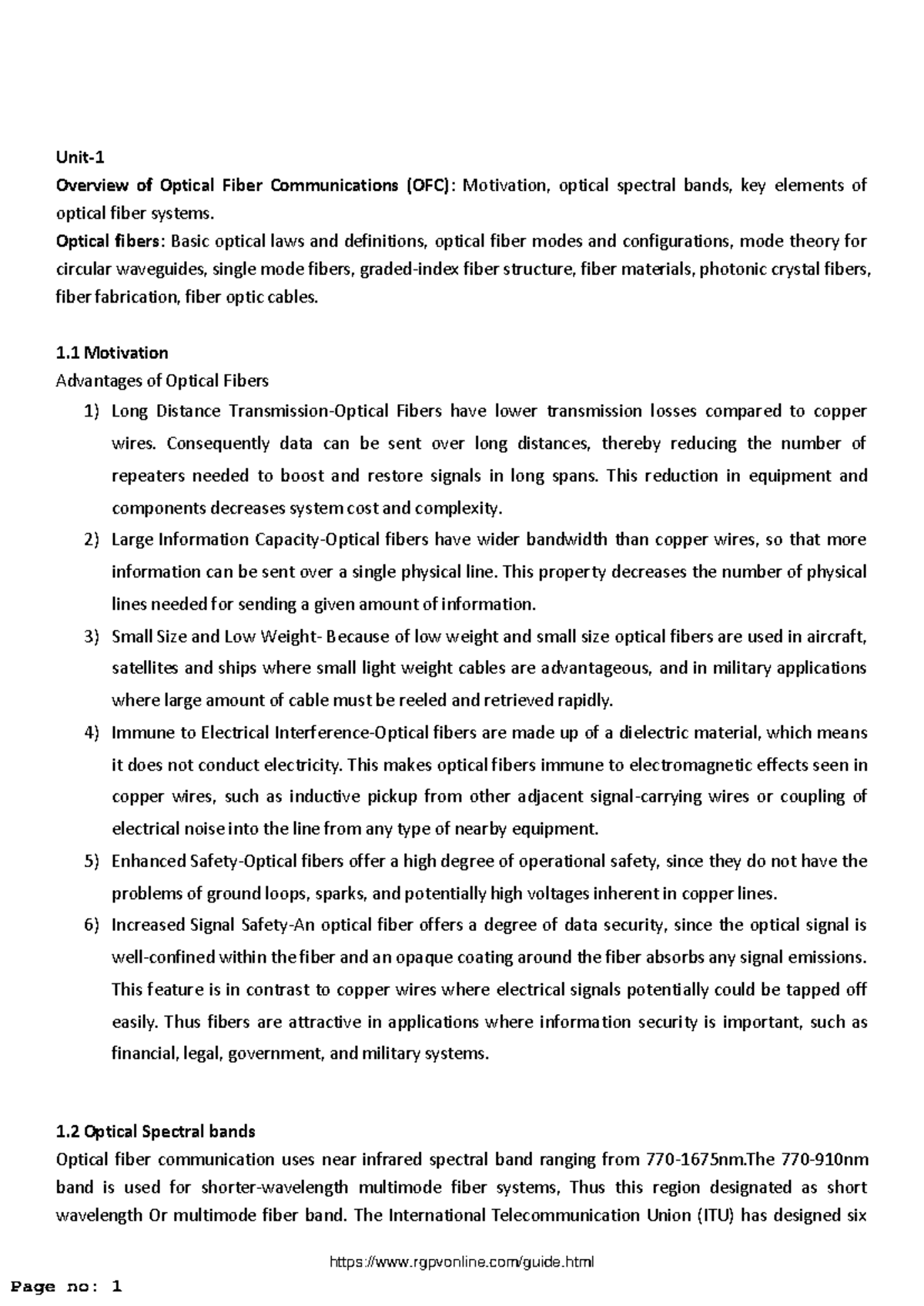 Notes optical communication unit 1 - Unit- Overview of Optical Fiber ...