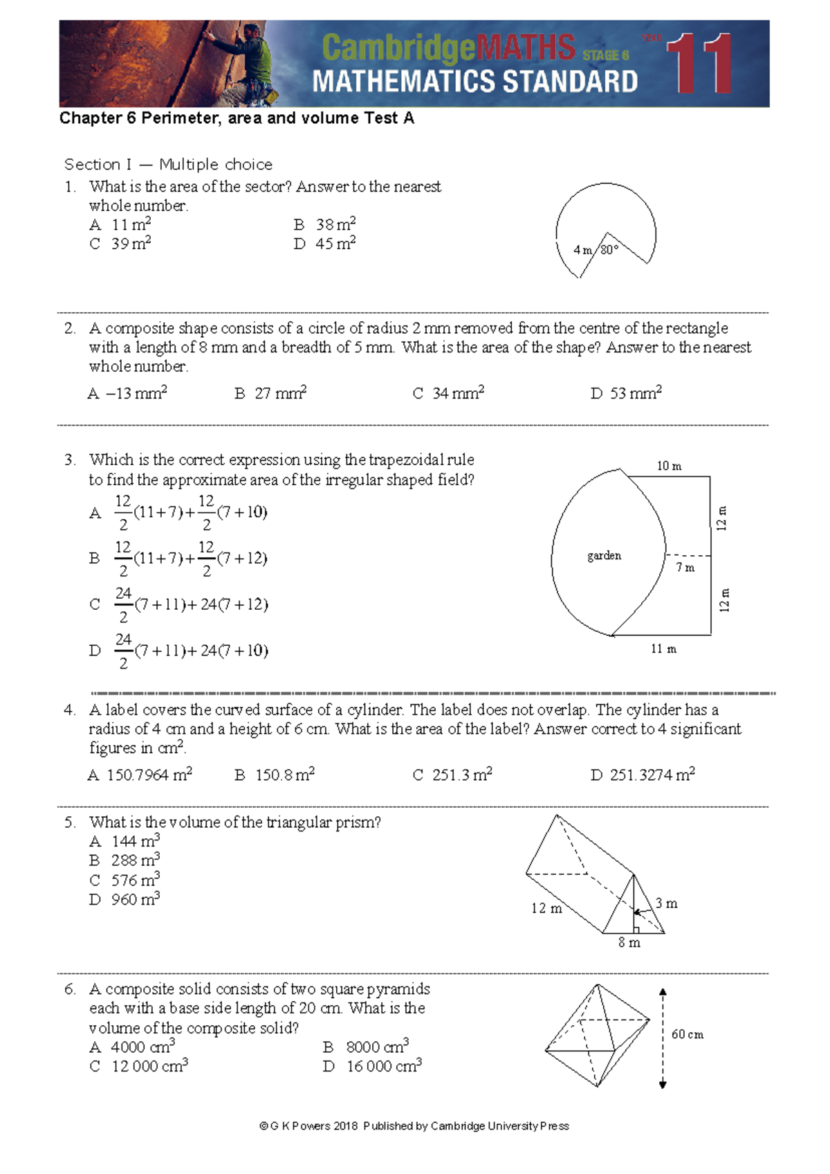 Chapter 6 Test A - Chapter 6 Perimeter, area and volume Test A © G K ...