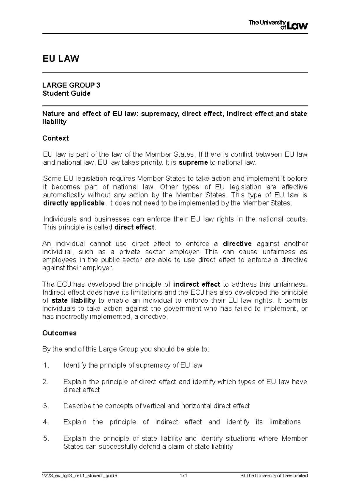 EU LAW Large Group 3 Student Guide - EU LAW LARGE GROUP 3 Student Guide ...