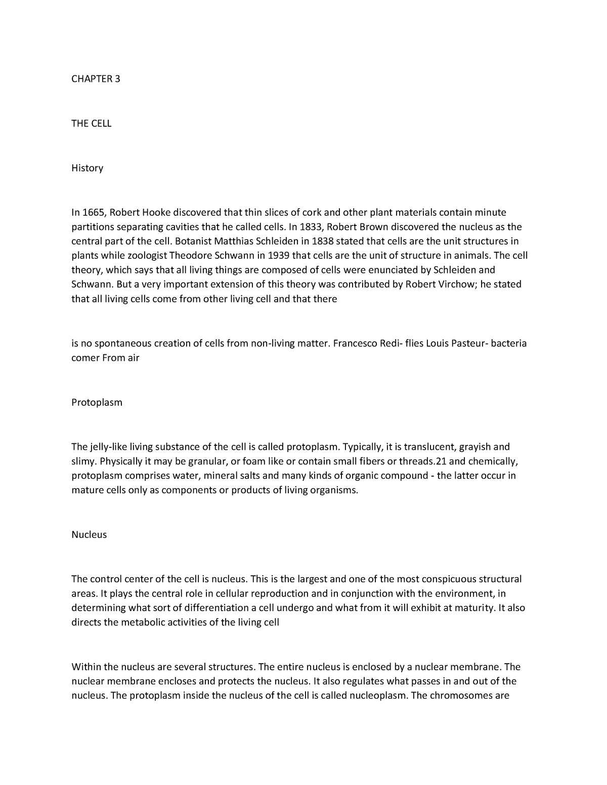 Chapter 3 Biology - Cell - CHAPTER 3 THE CELL History In 1665, Robert ...