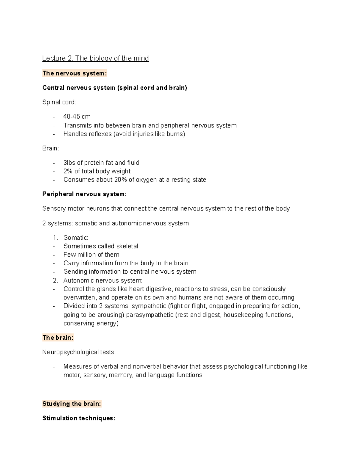 Psychology Notes Part 3 - Lecture 2: The biology of the mind The ...