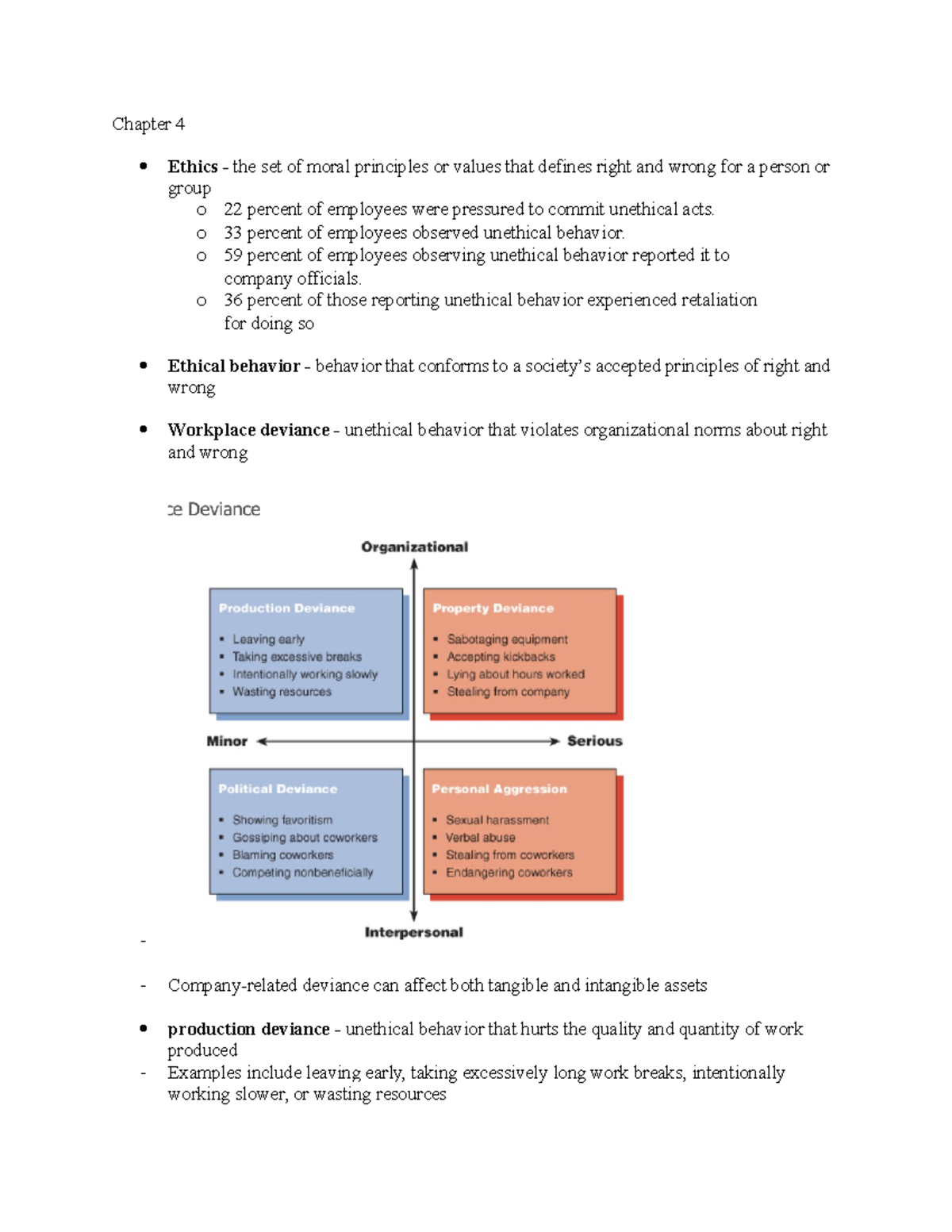 Chapter 4 - cob 300 - Chapter 4 Ethics - the set of moral principles or ...