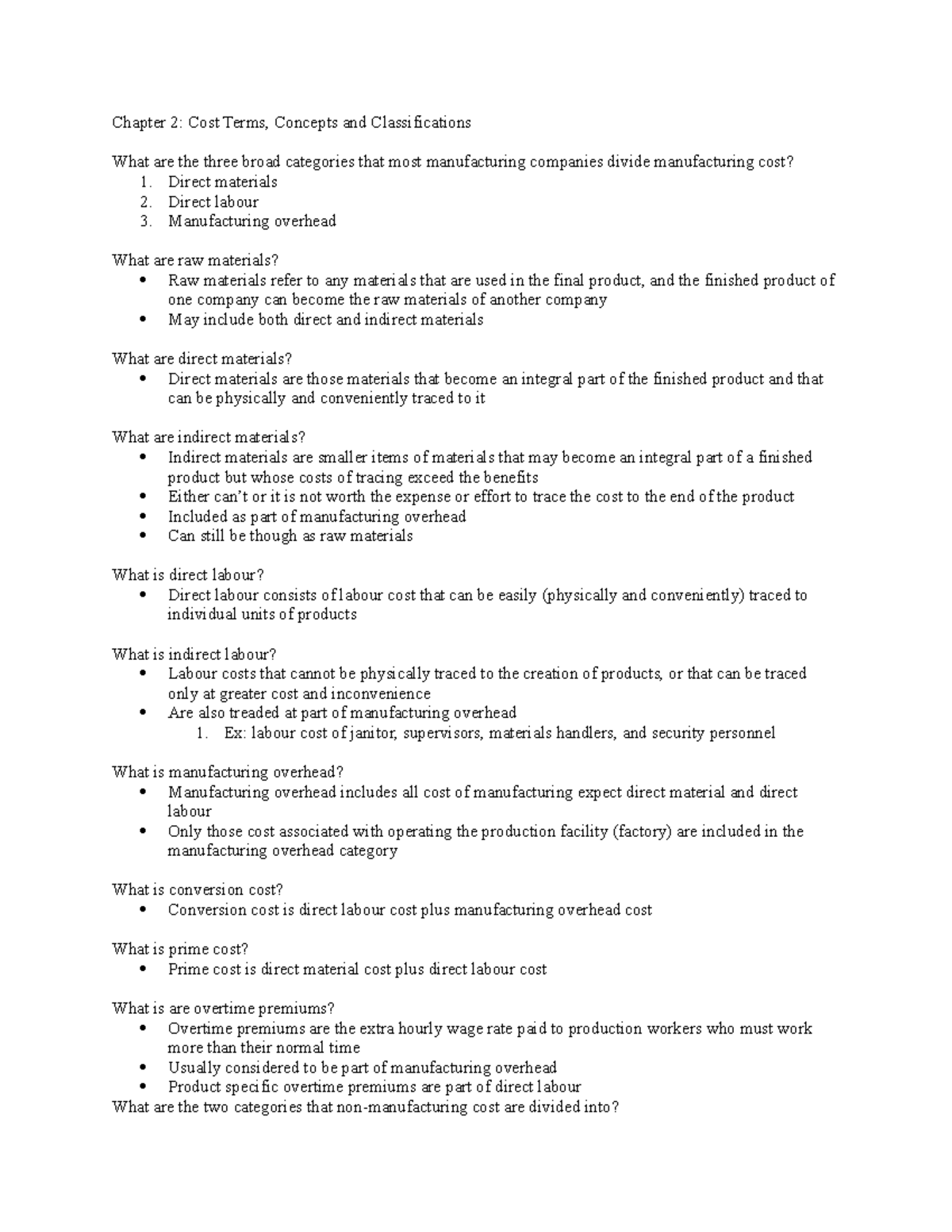 Chapter 2 Cost Terms, Concepts and Classifications Direct materials