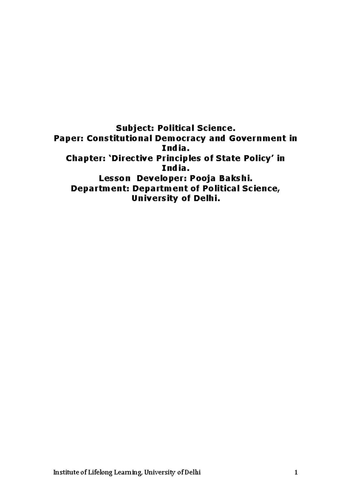 Directive Principles of State Policy - Subject: Political Science ...