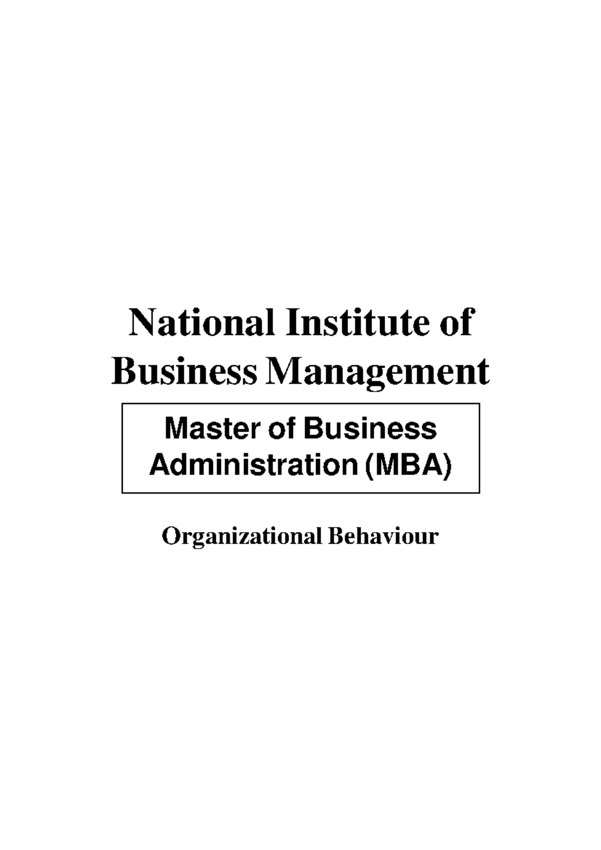 Organizational Behaviour - National Institute Of Business Management ...