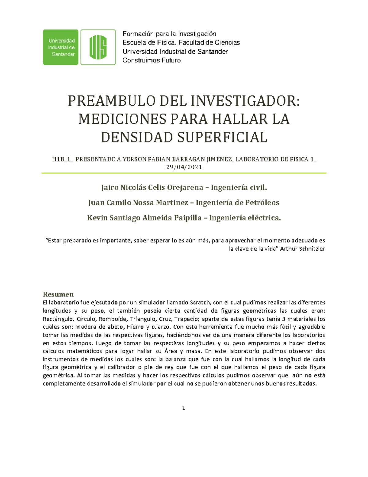 2202127 Informe 1 H1B Grupo 1-convertido - Escuela De Física, Facultad ...