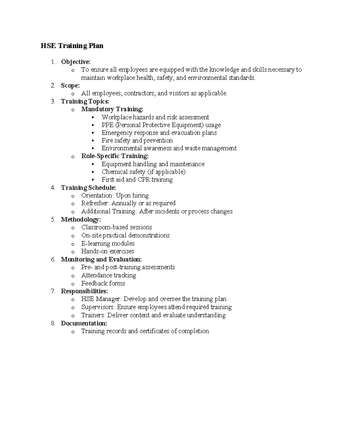 HSE Training Plan - i study about HSE culture changes and improvements ...