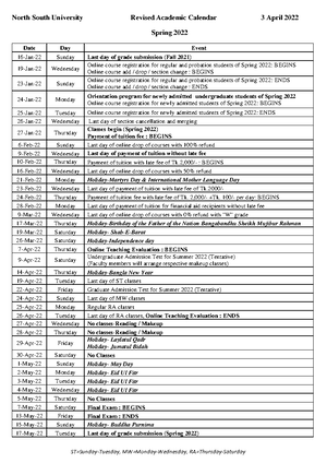 Nsula Academic Calendar Spring 2023 It's Nothing But The Academic Calendar. - English Composition - Nsu -  Studocu