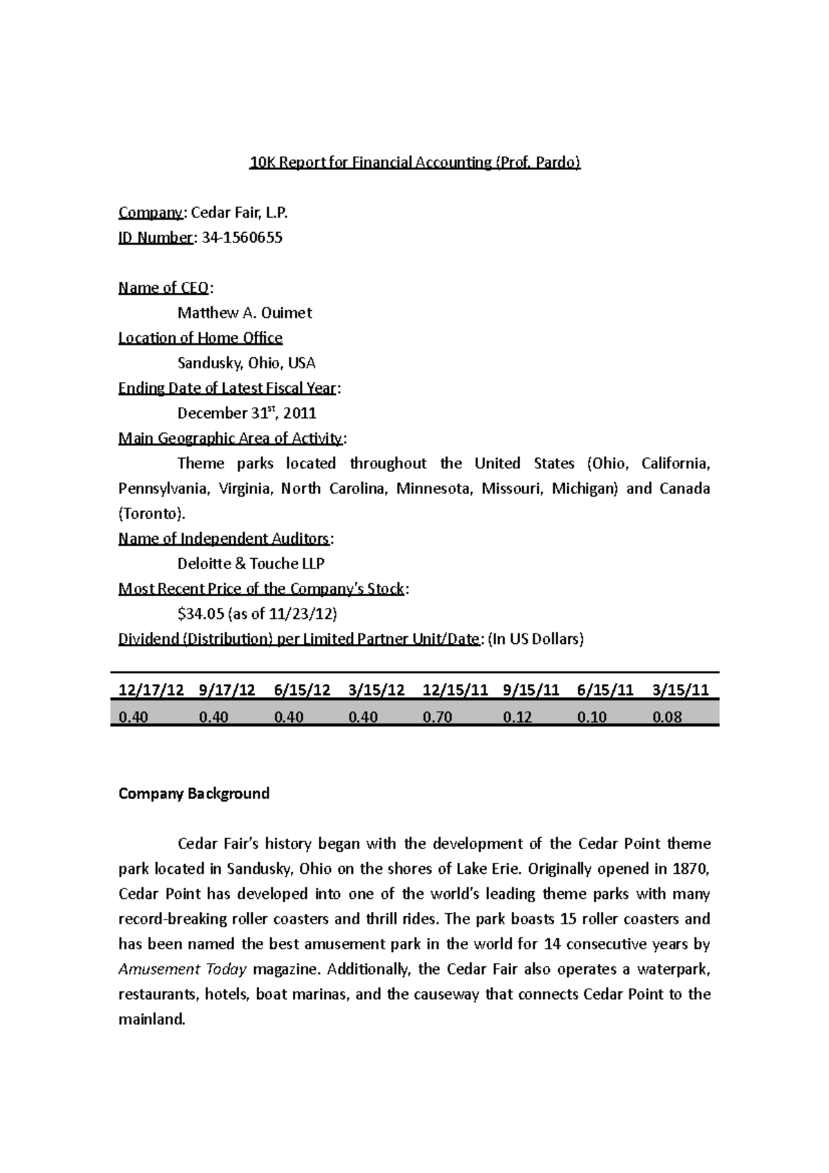 10K- Analysis- Example Cedar-Fair - 10K Report for Financial Accouning ...