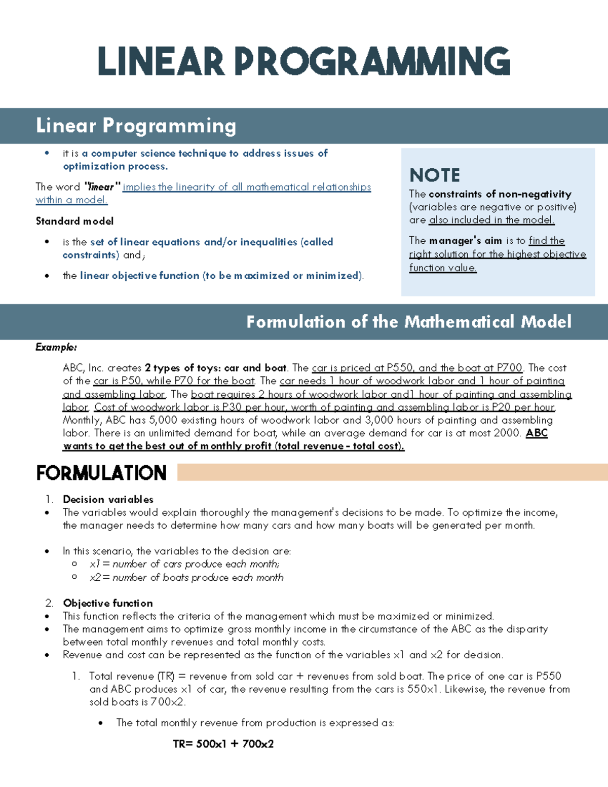 linear programming assignment method