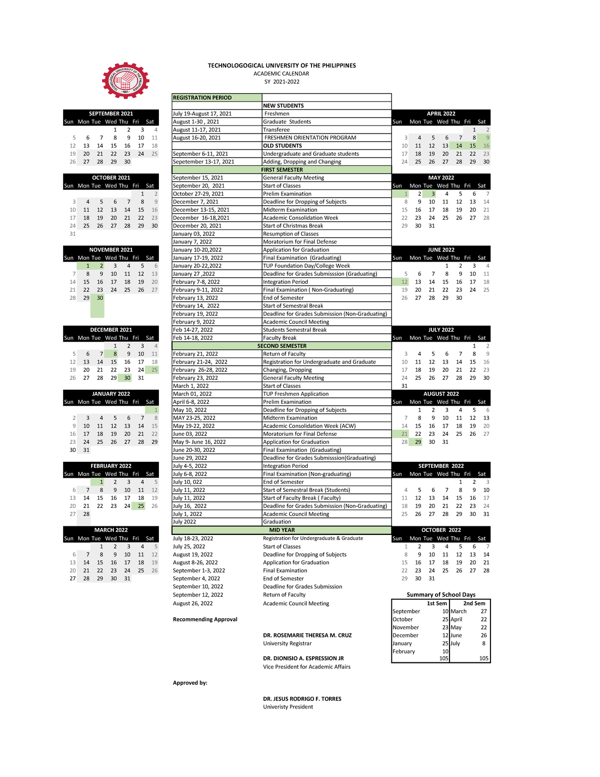 Academic Calendar 2021 2022 REGISTRATION PERIOD NEW STUDENTS July 19 