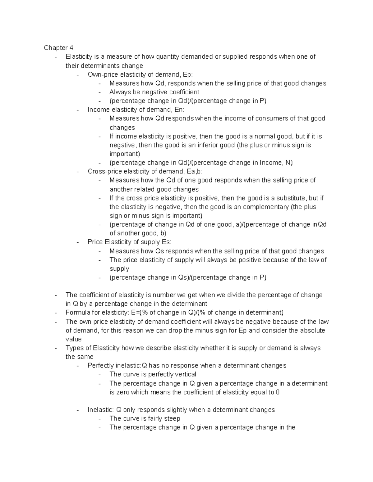Chapter 4 - textbook notes - Chapter 4 - Elasticity is a measure of how ...