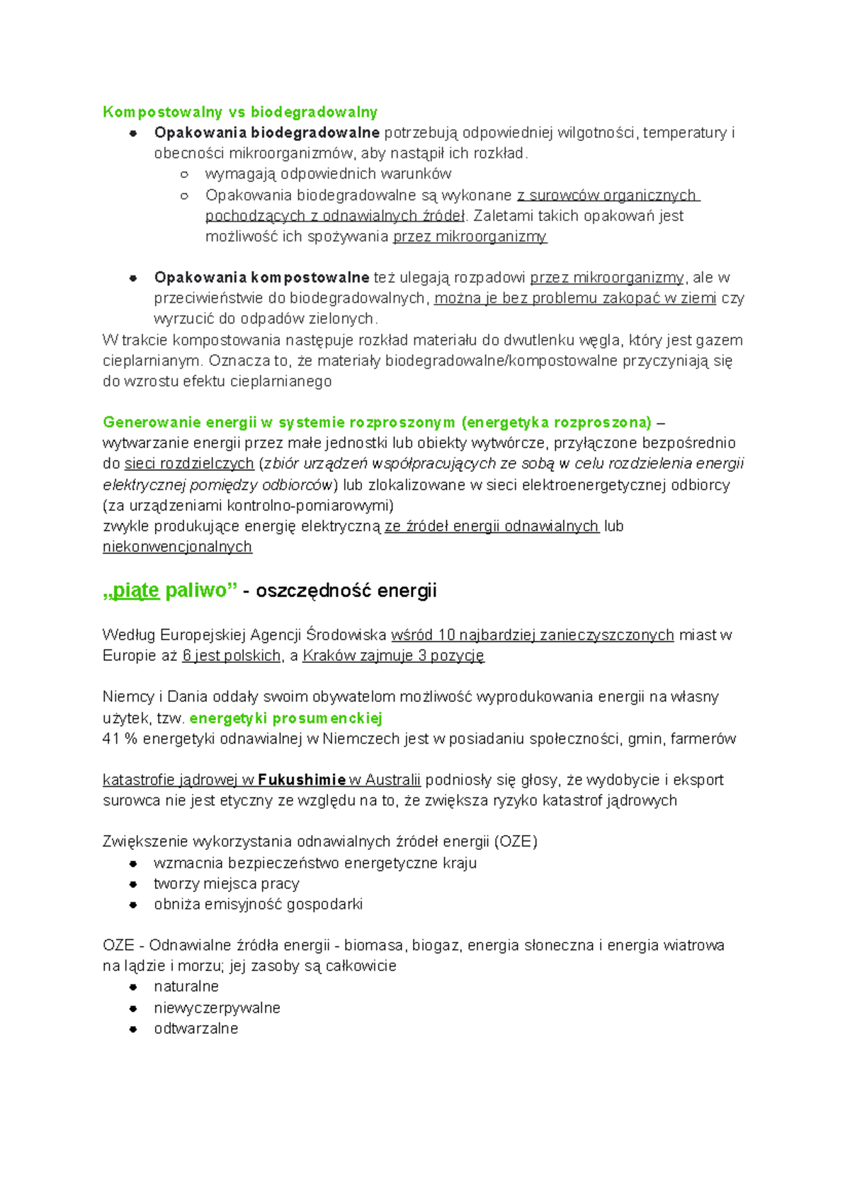 Ekologia - notatki do konkursu z ekologii - Kompostowalny vs