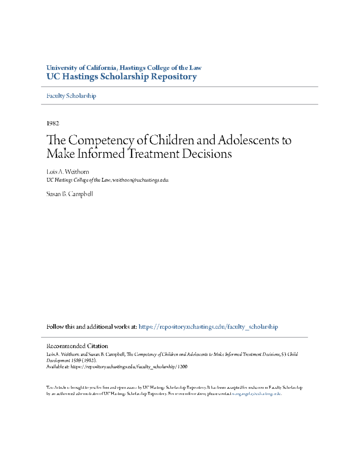 The Competency Of Children And Adolescents To Make Informed Treat 