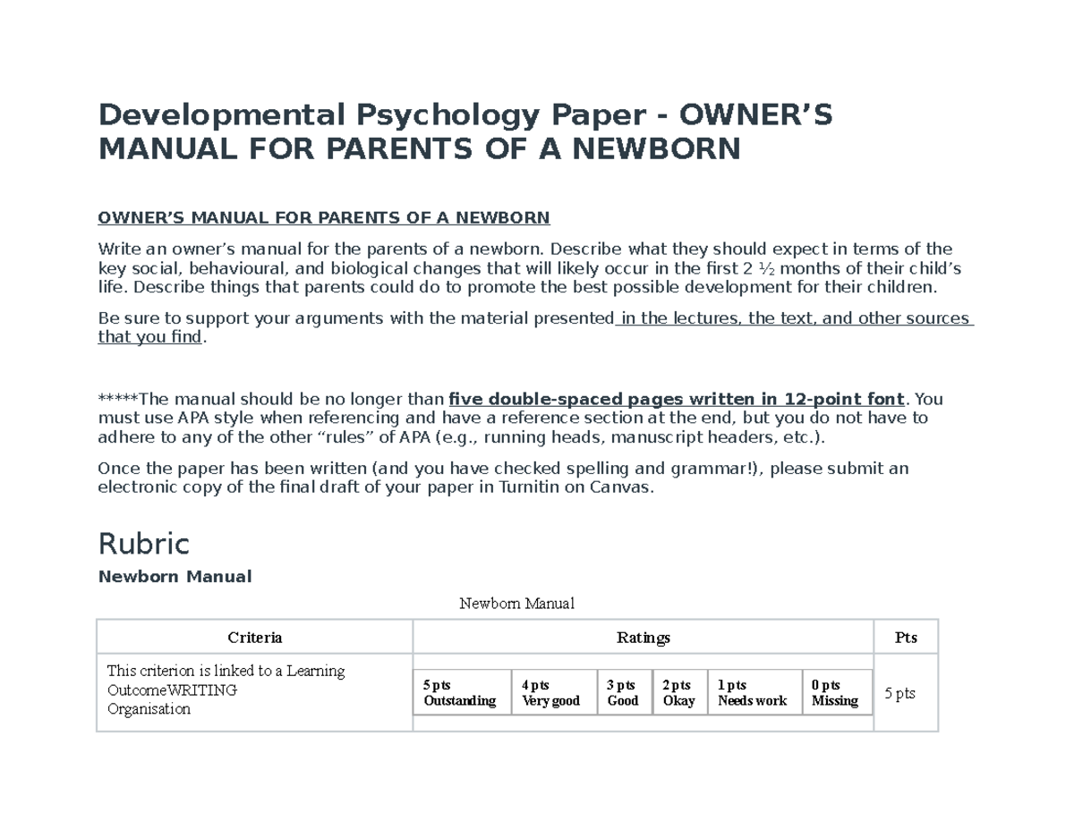 Developmental Psychology Paper - Describe what they should expect in ...