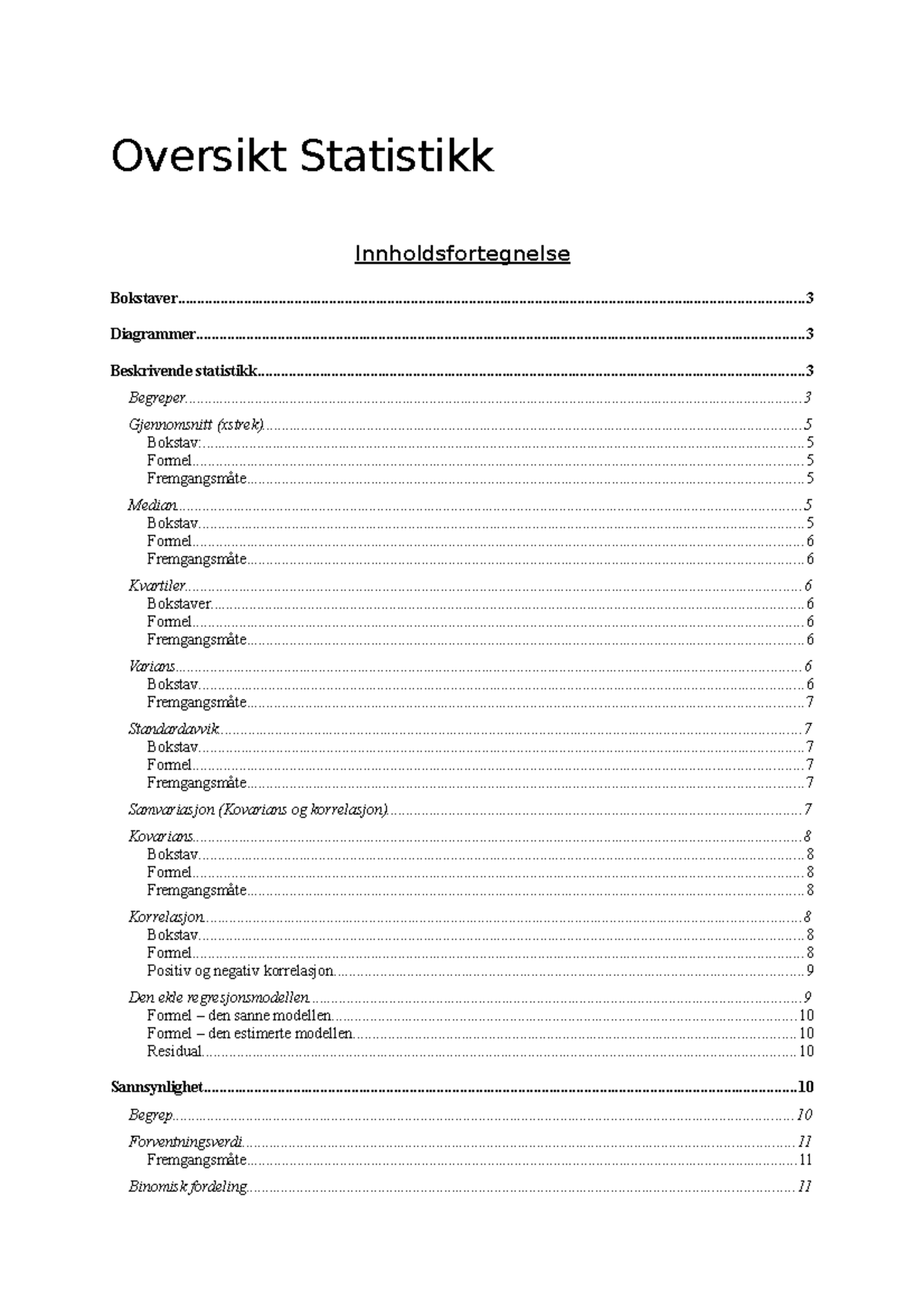 Oversikt over statistiske formler og konsepter - Oversikt Statistikk ...