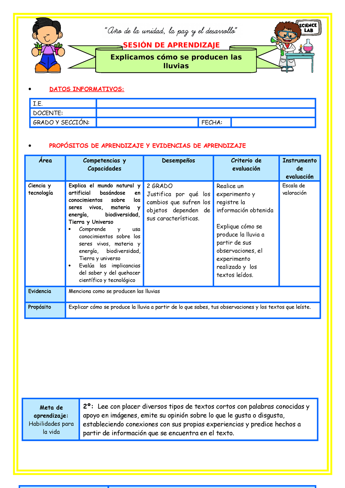 º E S Sesion D CYT Explicamos COMO SE Producen LAS Lluvias SESIÓN DE APRENDIZAJE DATOS