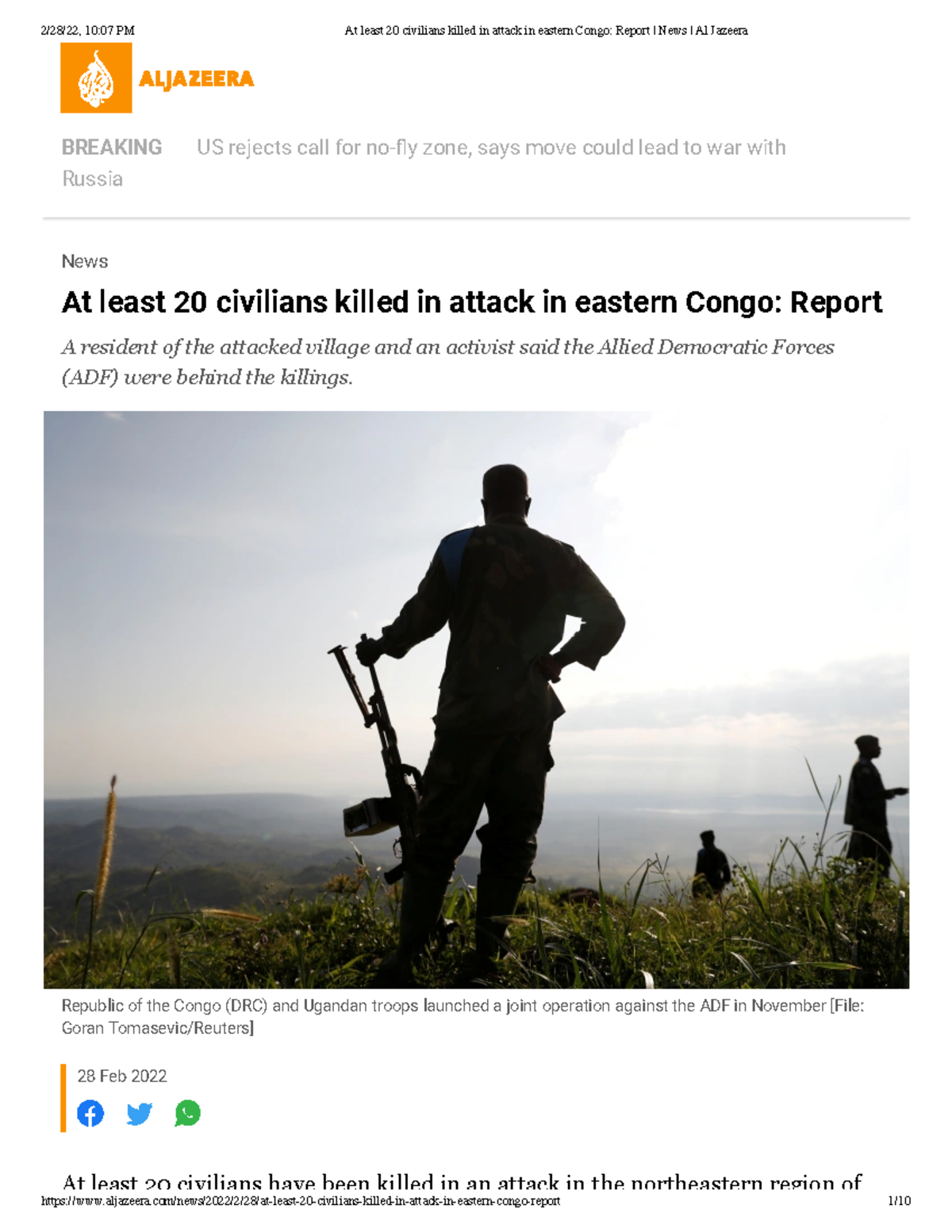 At least 20 civilians killed in attack in eastern Congo Report News Al ...