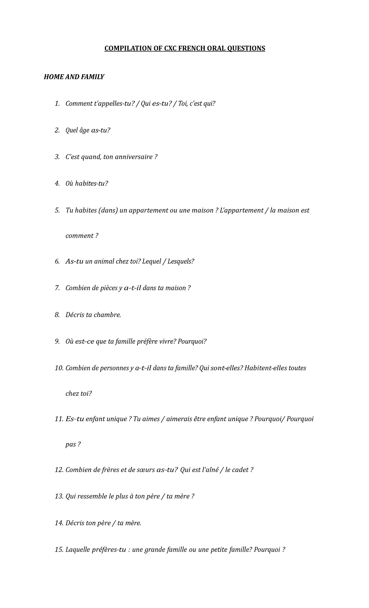 french-oral-questions-nothing-compilation-of-cxc-french-oral