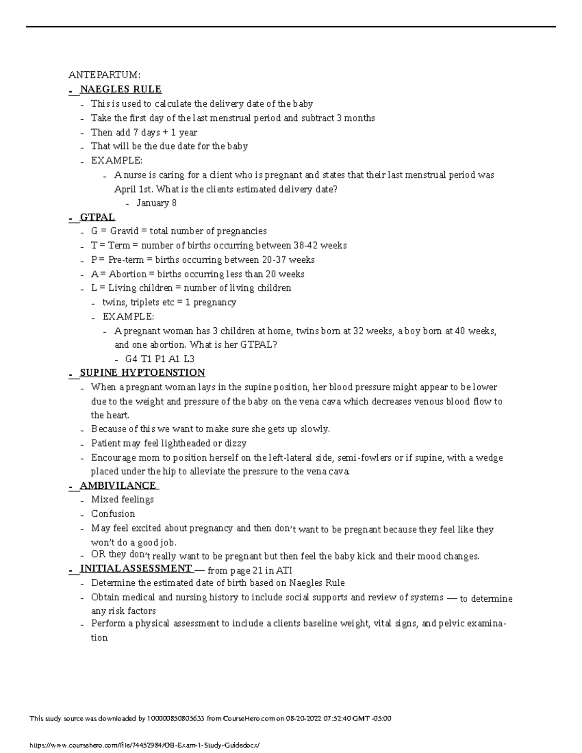 OB Exam 1 Study Guide - ANTEPARTUM: - NAEGLES RULE - This Is Used To ...