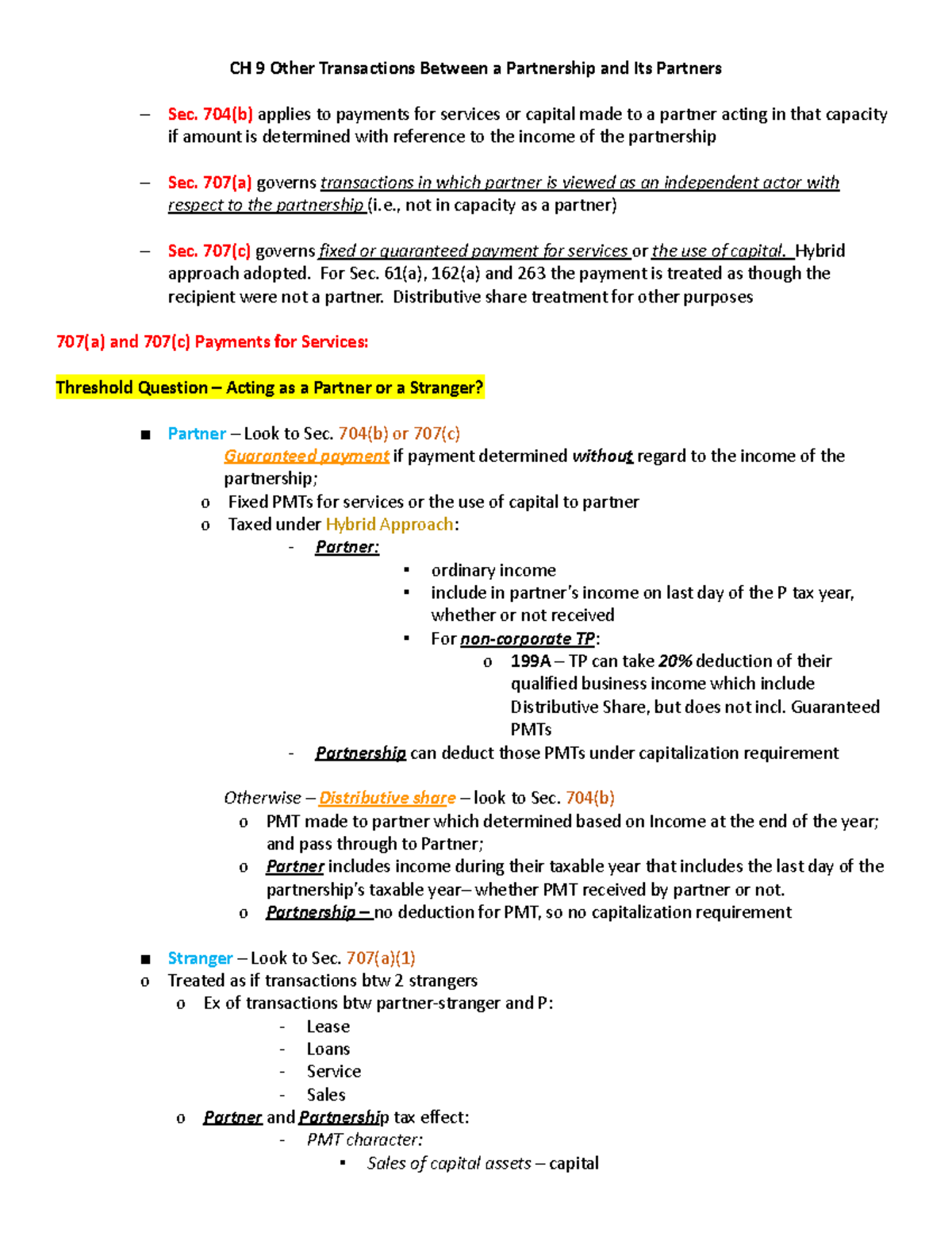 CH 9 Other Transactions Between a Partnership and Its Partners - 704(b ...