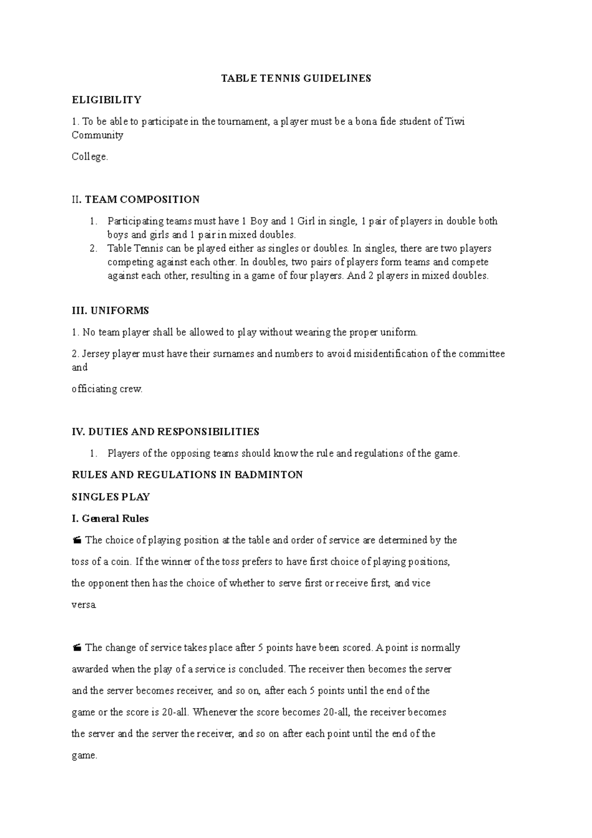Table Tennis 010241 For thesis purposes TABLE TENNIS GUIDELINES