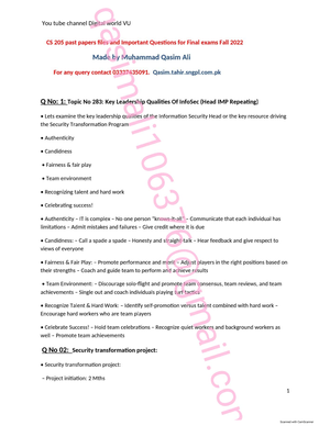CS205 Final examination - CS205 FINAL TERM 2023 BY MOIN AKHTAR MCQ No 1 ...