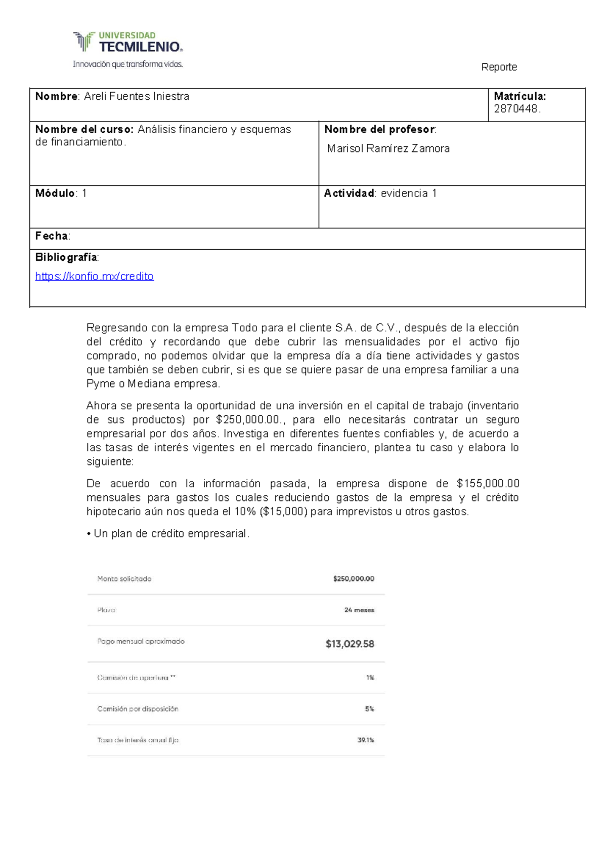 Evidencia 2 analisis financiero - Reporte Nombre: Areli Fuentes ...
