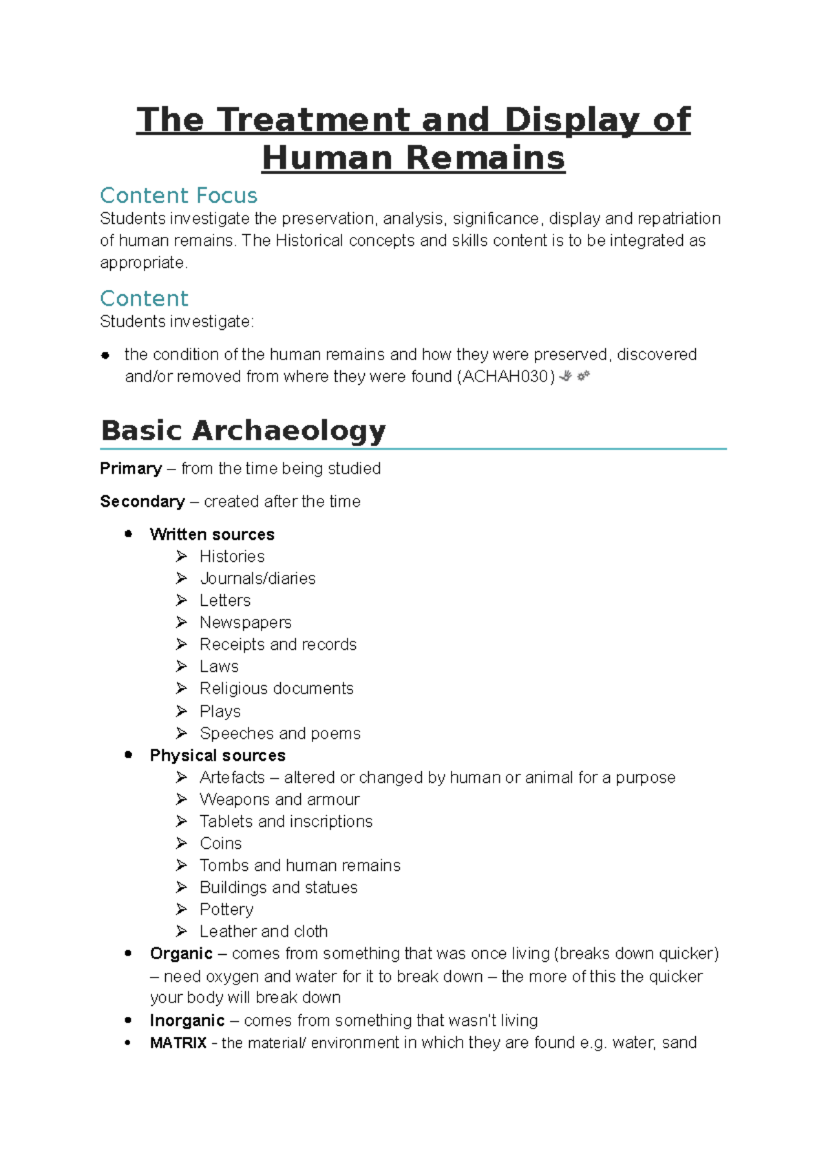 Ancient notes - The Treatment and Display of Human Remains Content ...
