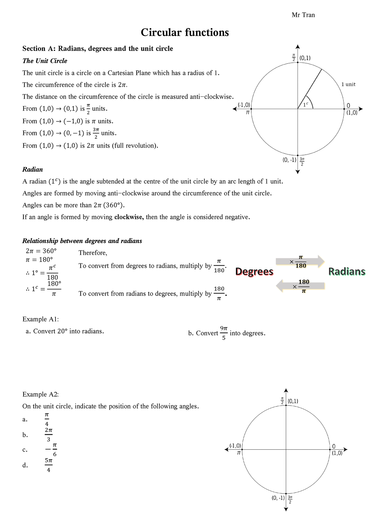 5. Circular Functions - Circular functions Section A: Radians, degrees ...