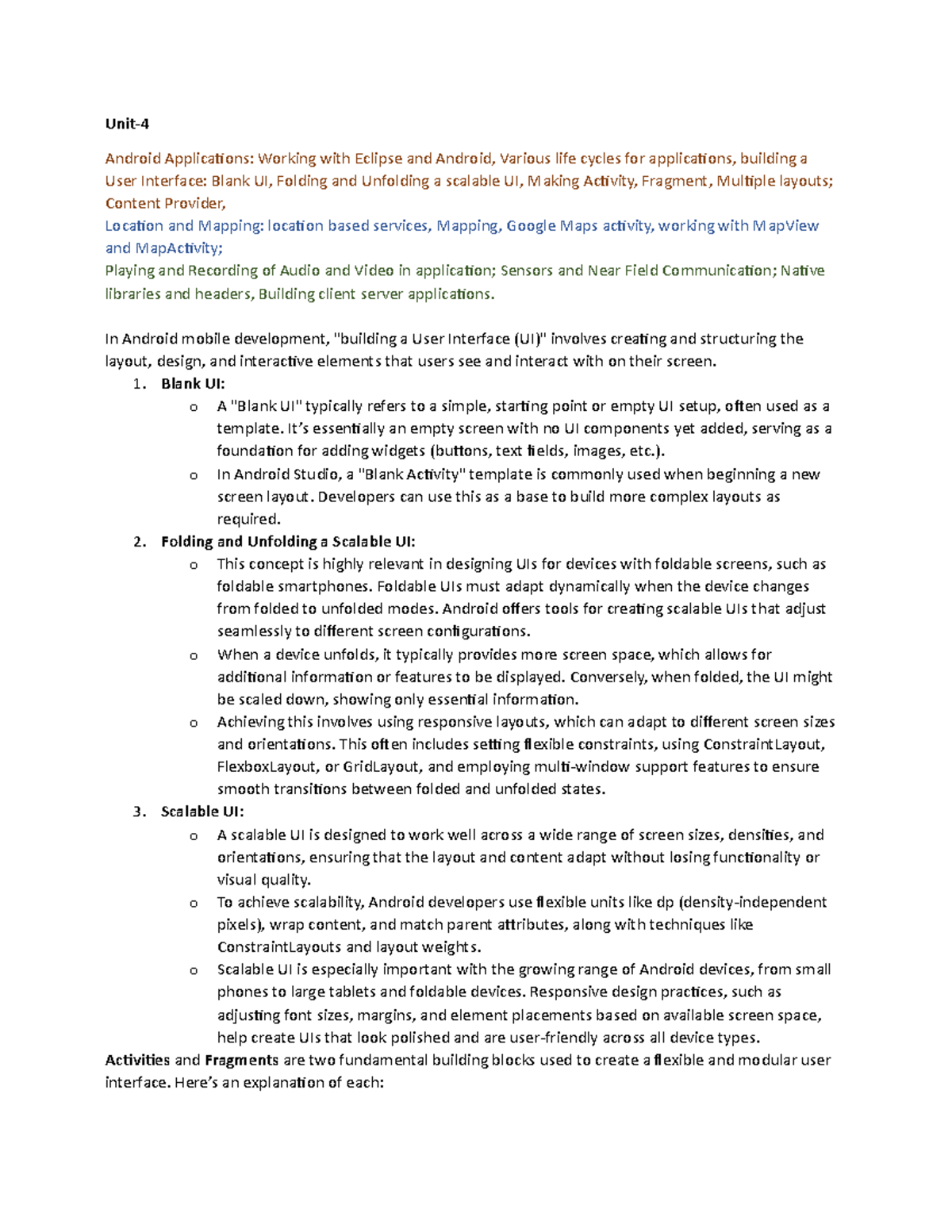 Android Unit-4 - Good and short notes - Unit- 4 Android Applications ...