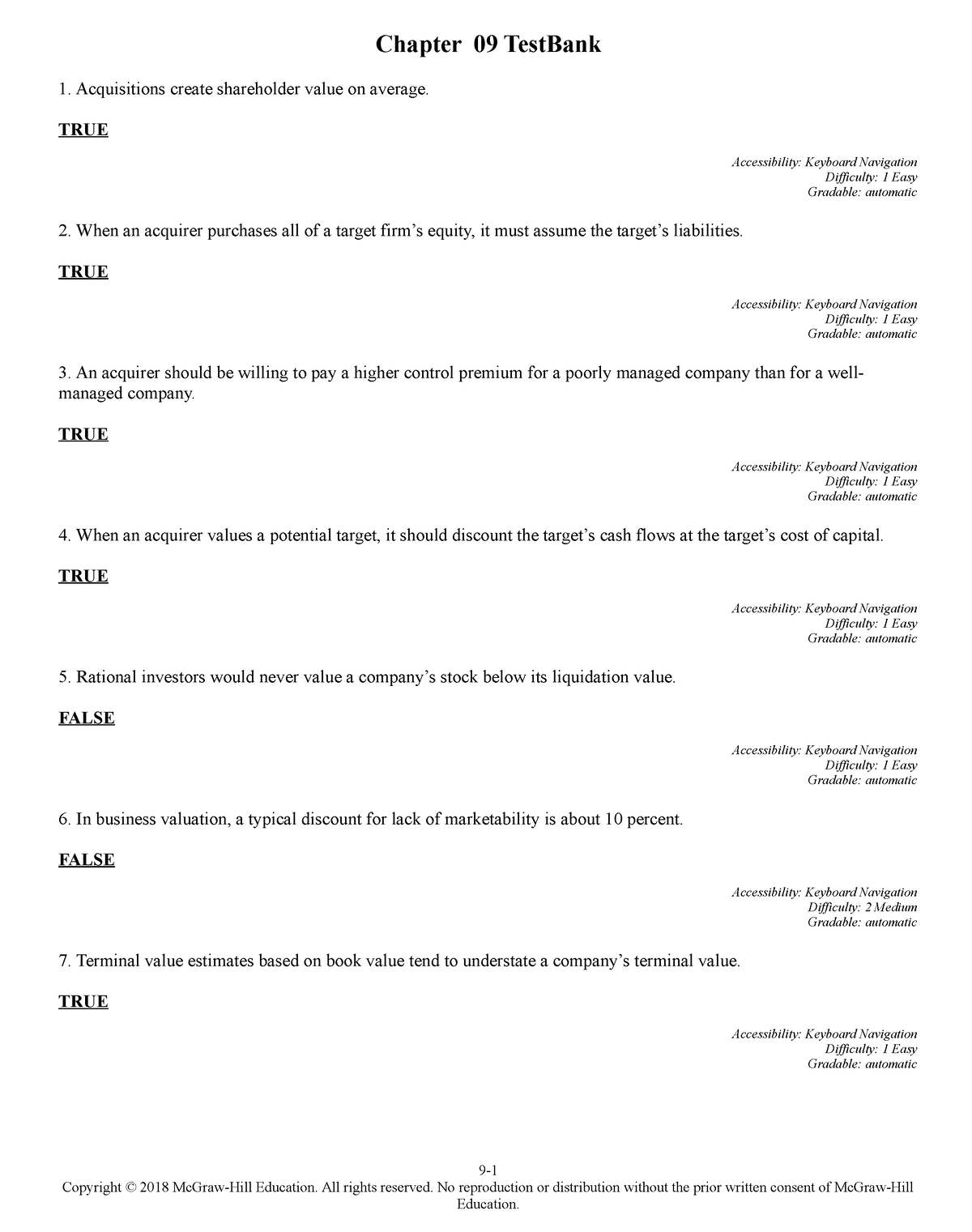 Higgins 12e Testbank Chapter 09 Chapter 09 Testbank Acquisitions