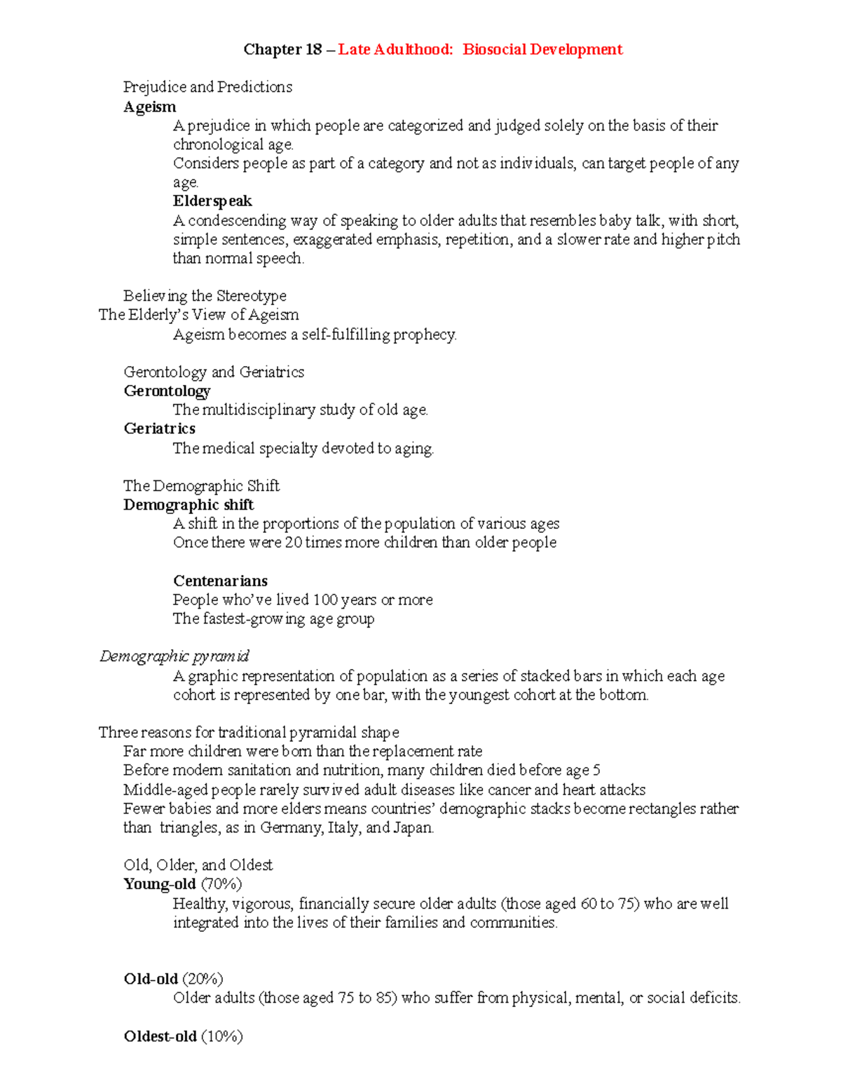 Ch18 Late Adulthood Biosocial Development - Chapter 18 – Late Adulthood ...