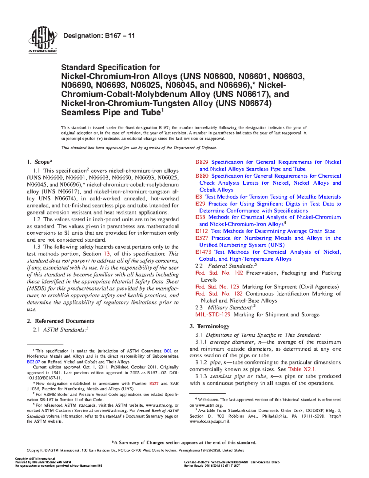 B-167-11 - Largo - Designation: B167 – 11 Standard Specification for ...