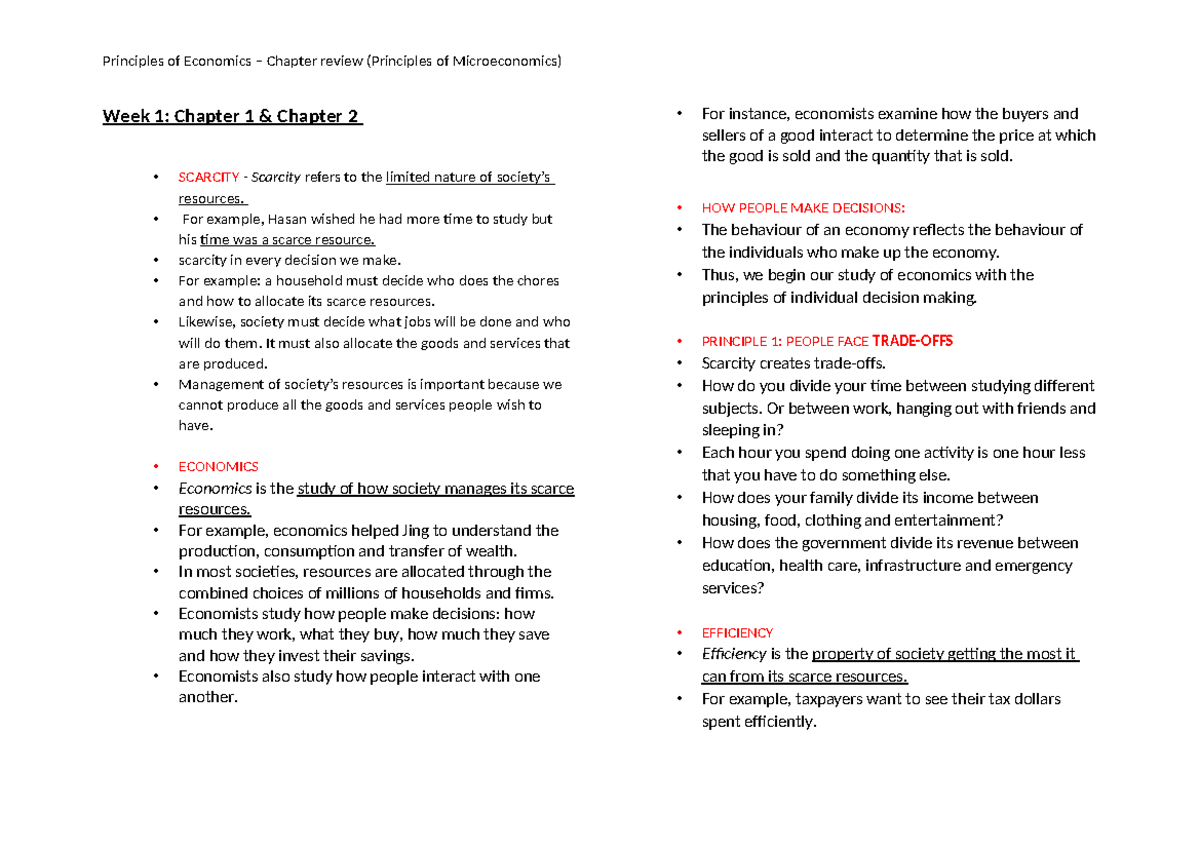 Principles of Economics - Running chapter notes - Week 1: Chapter 1 ...