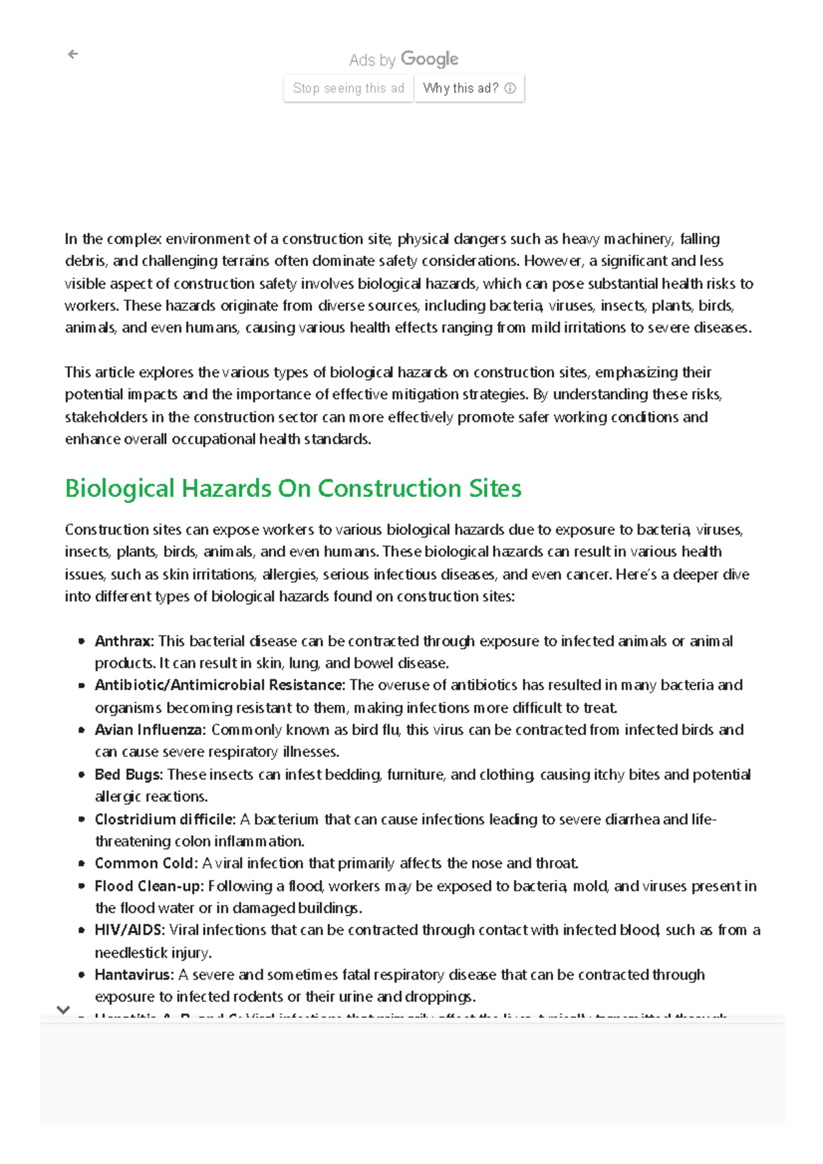 Different Types Of Biological Hazards On Construction Sites - In the ...