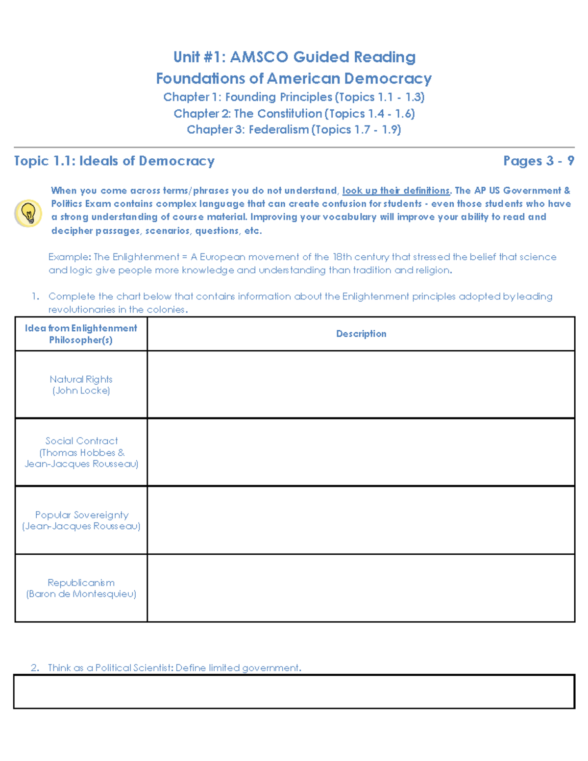 Unit+#1+ Amsco+Reading+Guide- Unit #1: AMSCO Guided Reading Foundations ...