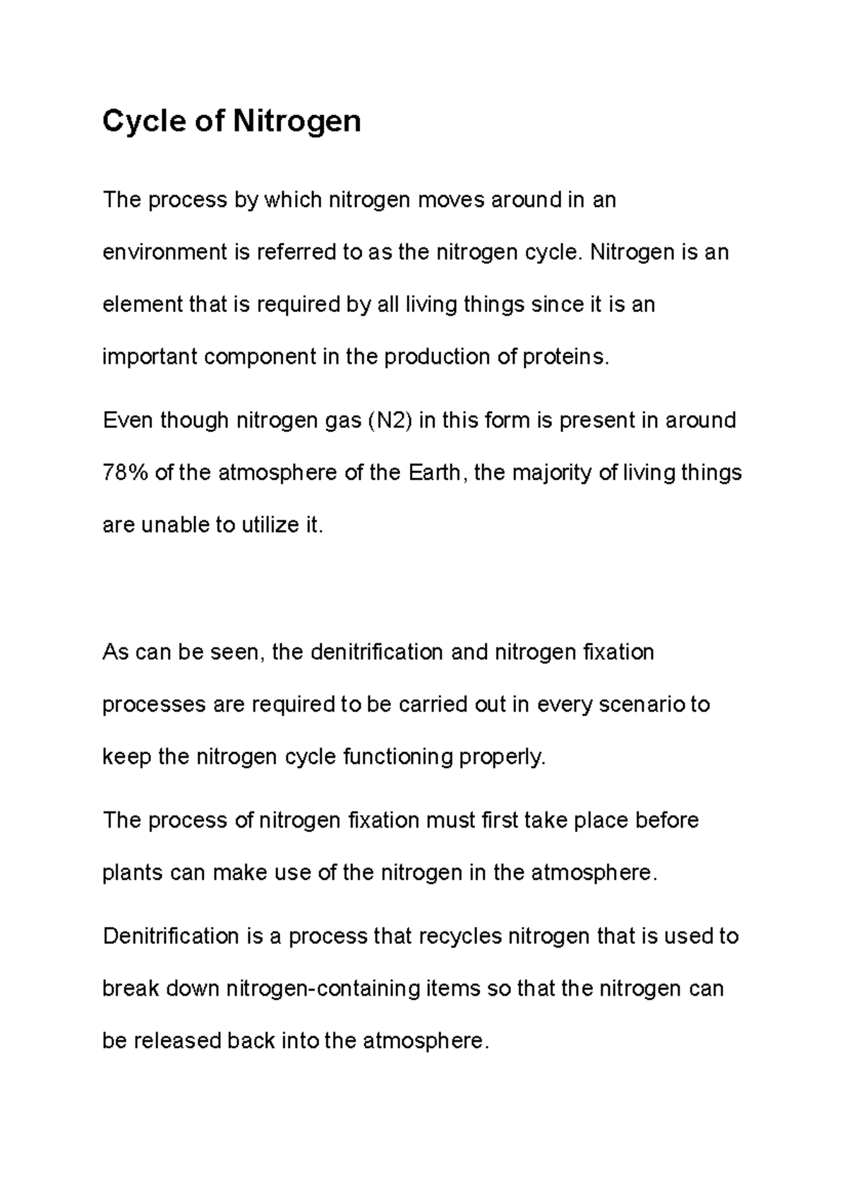 Cycle of Nitrogen - Notes - Cycle of Nitrogen The process by which ...