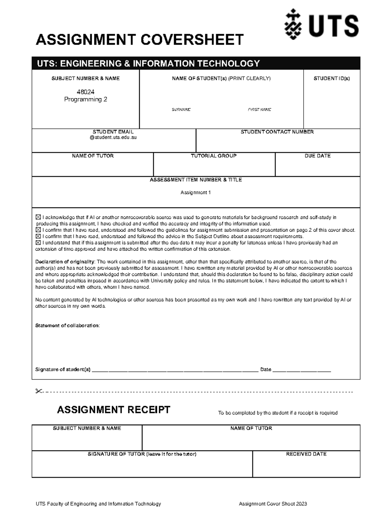 Assignment Cover Sheet 2023 - Studocu