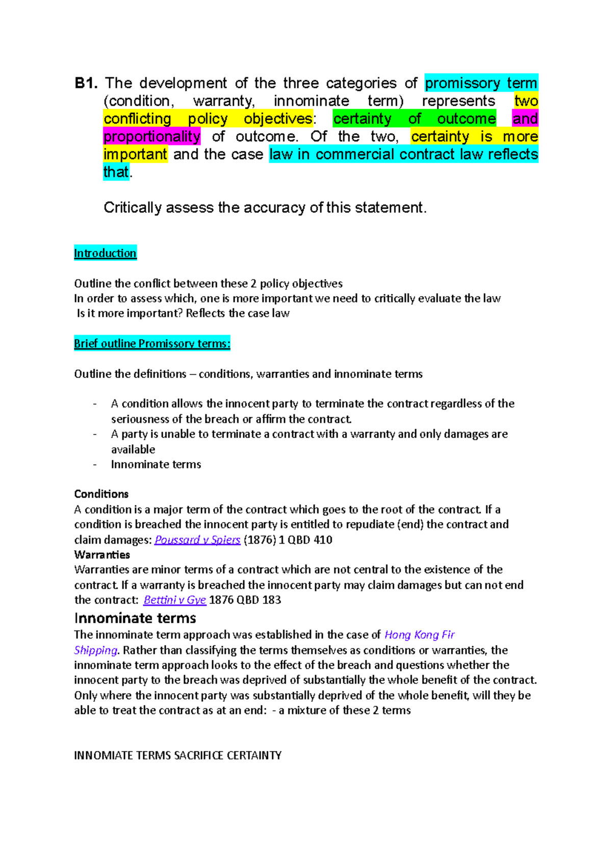 B1 Plan - Notes - B1. The Development Of The Three Categories Of ...