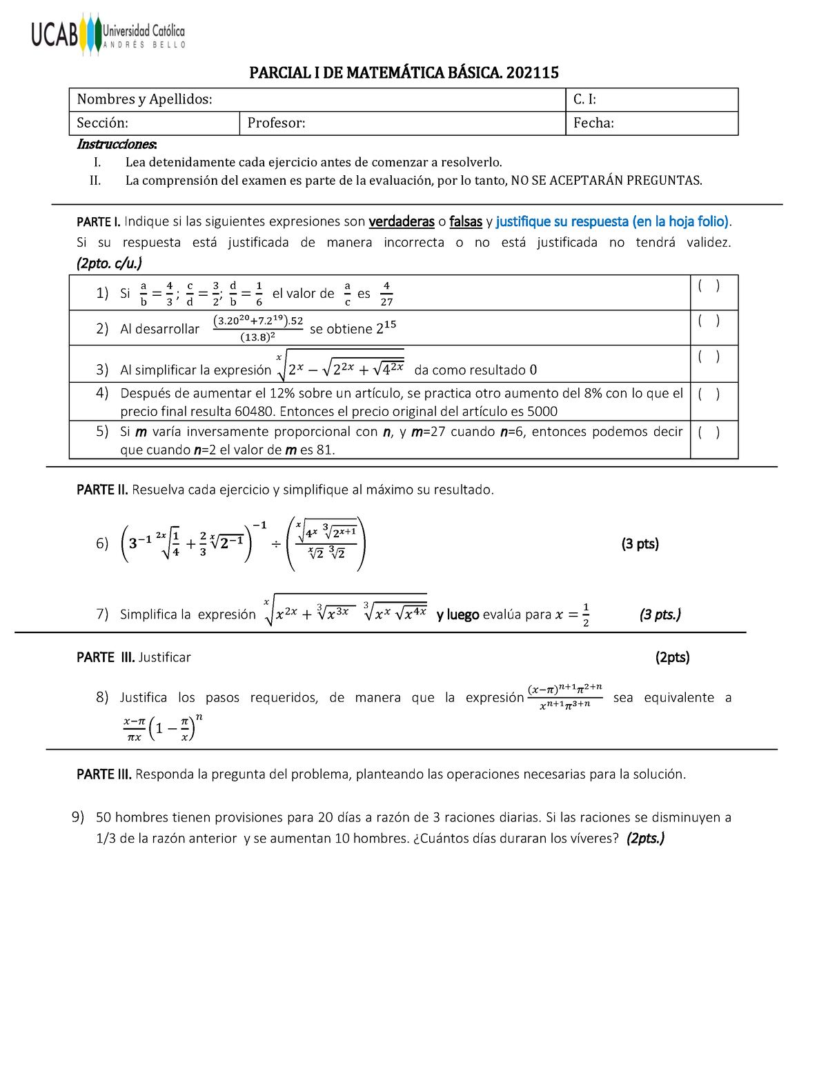 Modelo B De Primer Parcial - Matemática Básica - PARCIAL I DE ...