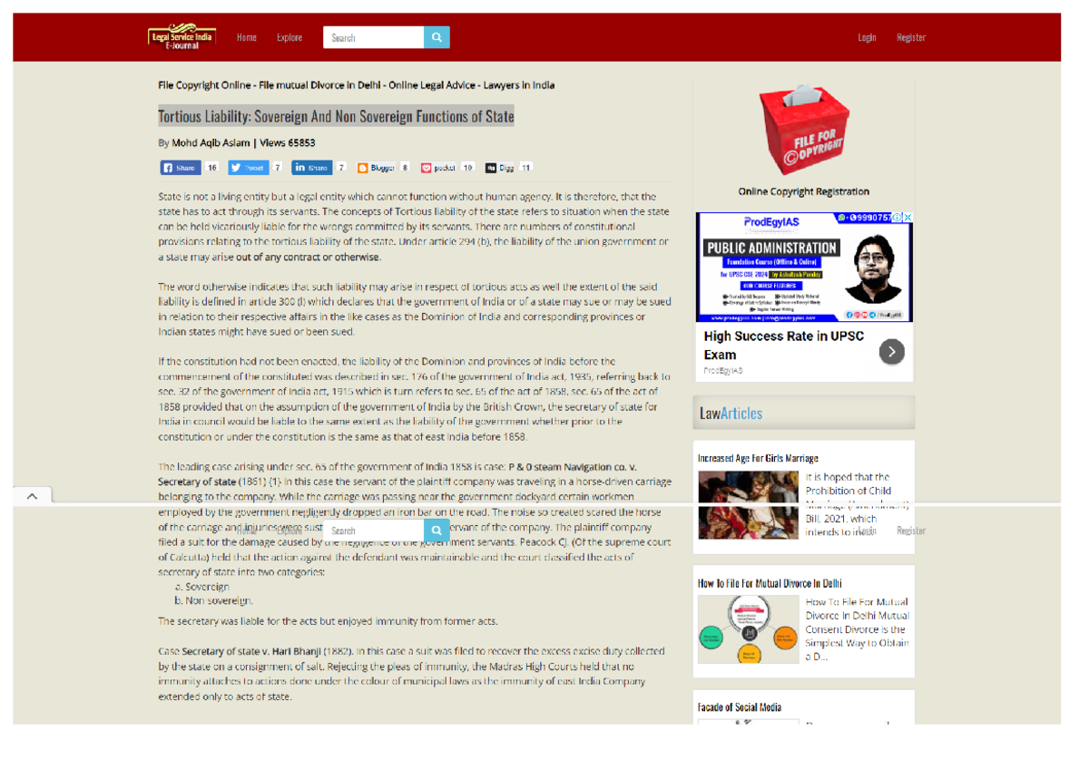 Tortious Liability Sovereign And Non Sovereign Functions of State