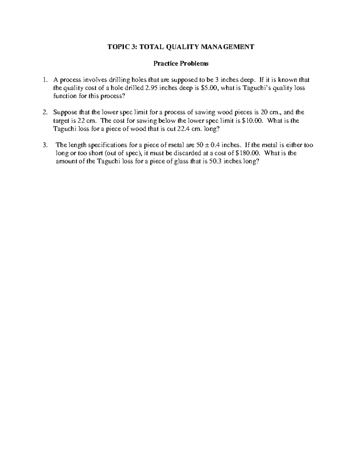 Topic 3 - Practice Problems - Questions - TOPIC 3: TOTAL QUALITY ...