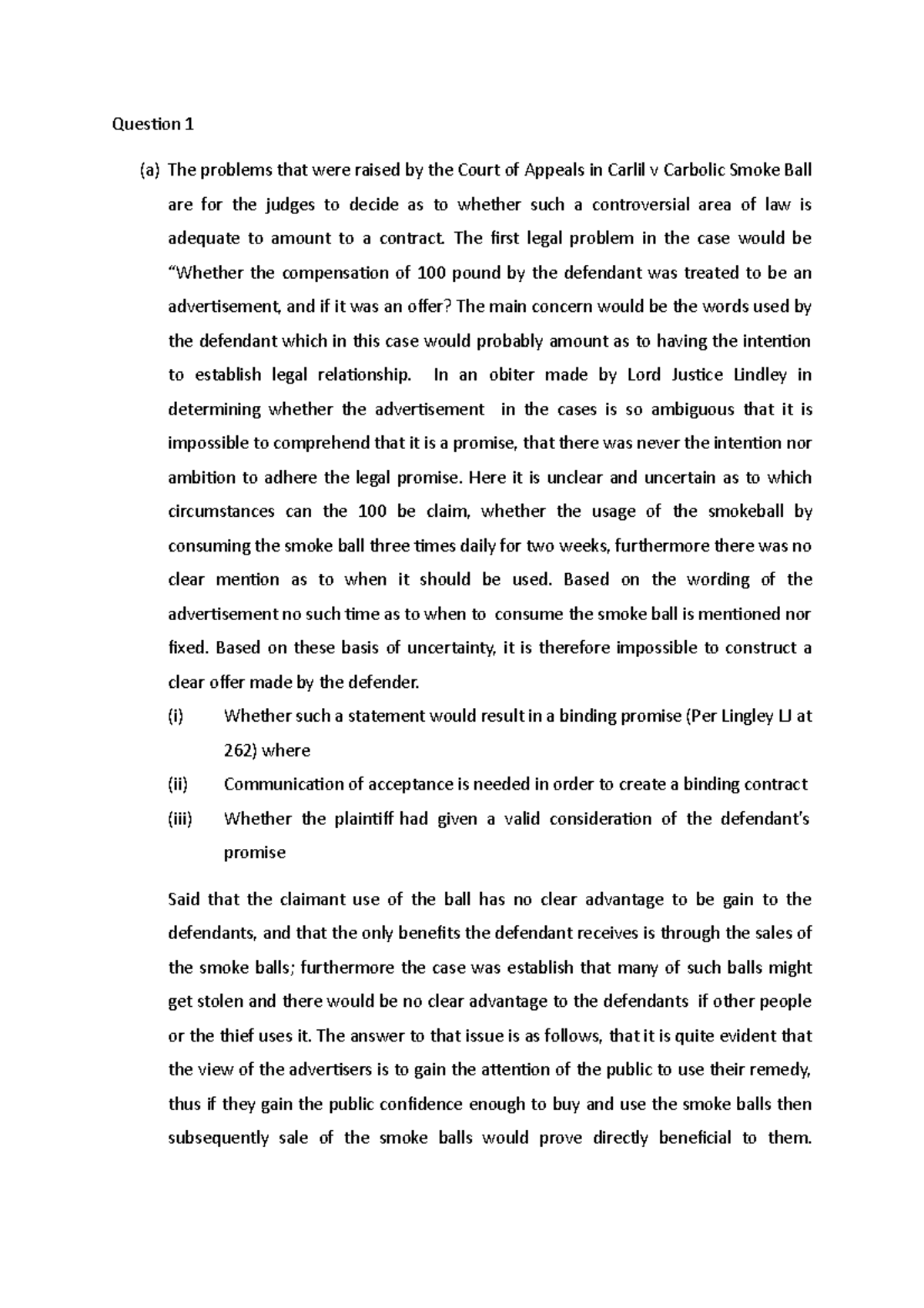 Common law Exam Past year assignment paper Question 1 (a) The