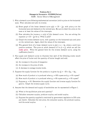 Problem Set 2 - Managerial economics - Problem Set 2 Managerial ...
